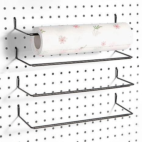 Paper Towel Holder for Pegboard, Extendable, Fit Any Standard Pegboard, 4 Packs, Black