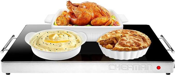 Chefman Electric Warming Tray with Adjustable Temperature Control, Perfect For Buffets, Restaurants, Parties, Events, and Home Dinners, Glass Top Extra Large 21” x 16” Surface Keeps Food Hot – Black