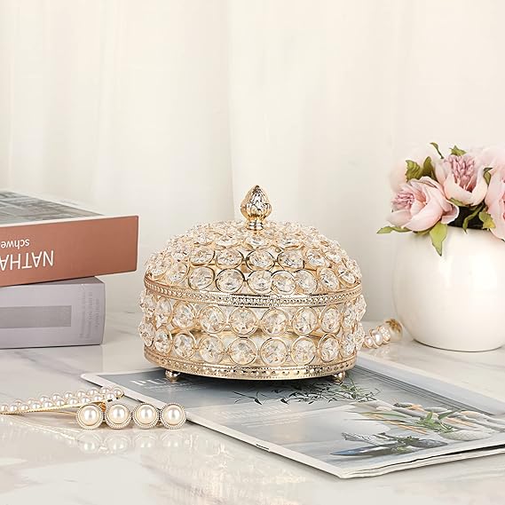 Hipiwe Crystal Jewelry Box Jewelry Trinket Organizer Box Gold Treasure Box Luxury Home Decor Ring Earrings Storage Holder Keepsake Box for Girls Women,X-Large