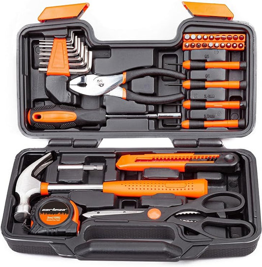 CARTMAN 39 Piece Tool Set General Household Hand Kit with Plastic Toolbox Storage Case Orange