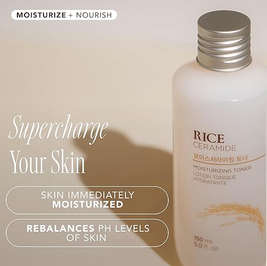 The Face Shop Rice Ceramide Moisturizing Toner - Rice Extract Rice Toner for Face - Strengthens Skin Barrier - Hydrating Targets Dryness - Lightweight Face Moisturizer - Glow Essence Korean Skin Care