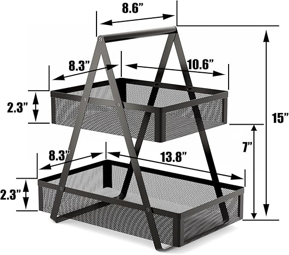 EKNITEY Tiered Snack Organizer Countertop - Metal Kitchen Counter Organizer Small Coffee Station Organize for Home, Picnic, Office (Black)