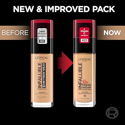 L'Oreal Paris Makeup Infallible Up to 32 Hour Fresh Wear Lightweight Foundation, 495 Amber