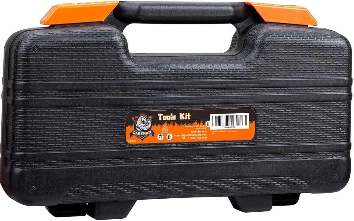 CARTMAN 39 Piece Tool Set General Household Hand Kit with Plastic Toolbox Storage Case Orange