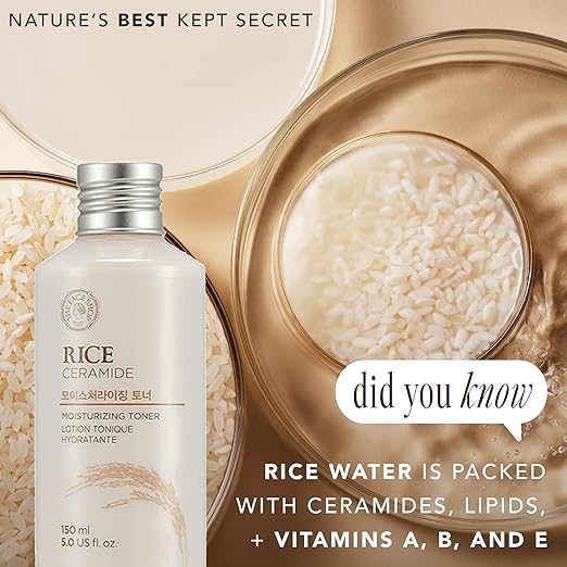 The Face Shop Rice Ceramide Moisturizing Toner - Rice Extract Rice Toner for Face - Strengthens Skin Barrier - Hydrating Targets Dryness - Lightweight Face Moisturizer - Glow Essence Korean Skin Care