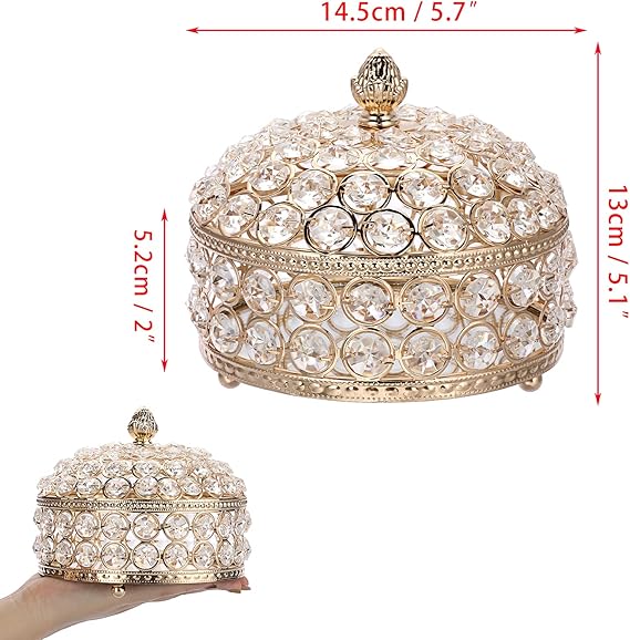 Hipiwe Crystal Jewelry Box Jewelry Trinket Organizer Box Gold Treasure Box Luxury Home Decor Ring Earrings Storage Holder Keepsake Box for Girls Women,X-Large