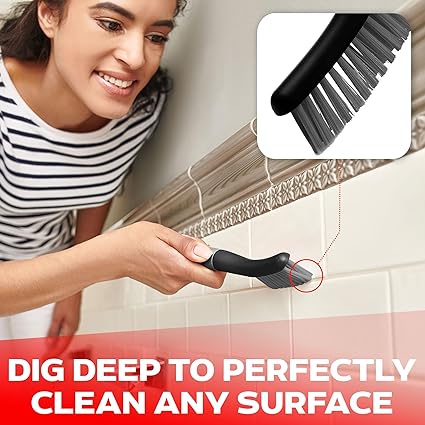 Scrub Brush Set of 3pcs - Cleaning Shower Scrubber with Ergonomic Handle and Durable Bristles - Grout Cleaner Brush - Scrub Brushes for Cleaning Bathroom/Shower/Tile/Kitchen/Floor/Bathtub/Carpet