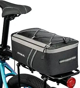 JXFUKAL Rear Bike Rack Bag with Rain Cover, 7L/9L/10L/12L Waterproof Bicycle Ebike Saddle Bag Cycling Pannier Trunk Carrier with Reflector & Adjustable Cord for Commuter Travel Outdoor