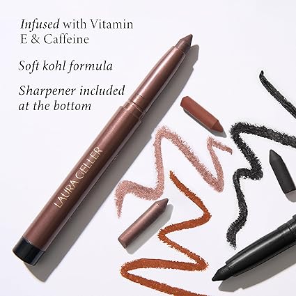 LAURA GELLER NEW YORK Kajal Longwear Kohl Eyeliner Pencil with Caffeine, Smooth & Blendable Makeup, Smokey Quartz