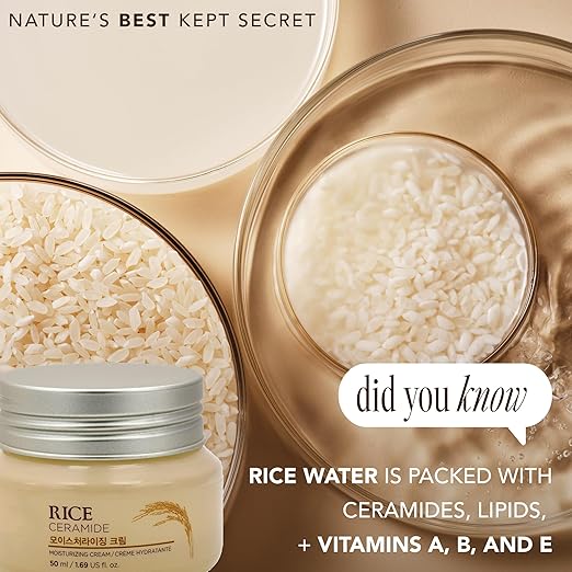 The Face Shop Rice Ceramide Moisturizing Cream - Rice Extract + Rice Bran Oil - Hydrating Targets Dryness, Brightening - Dermatologically Tested - Lightweight Moisturizer Face Cream - Korean Skin Care