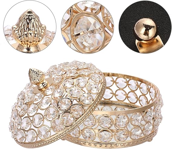 Hipiwe Crystal Jewelry Box Jewelry Trinket Organizer Box Gold Treasure Box Luxury Home Decor Ring Earrings Storage Holder Keepsake Box for Girls Women,X-Large