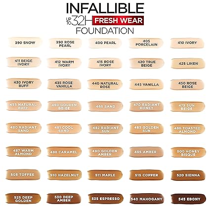 L'Oreal Paris Makeup Infallible Up to 32 Hour Fresh Wear Lightweight Foundation, 495 Amber