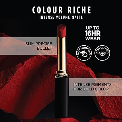 L'Oreal Paris Colour Riche Intense Volume Matte Lipstick, Lip Color Infused with Hyaluronic Acid for up to 16hr All Day Comfort